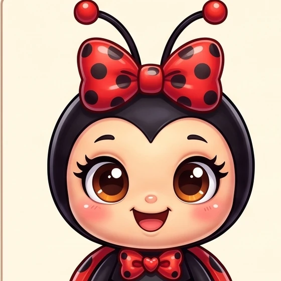 AmeBug, a red and black ladybug with a polka-dot bow
